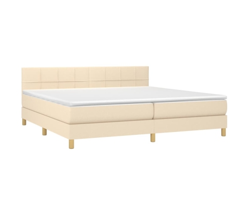 Cama box spring con colchón y LED tela crema 200x200 cm