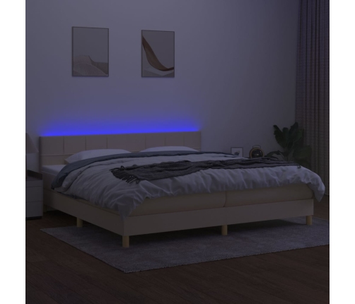 Cama box spring con colchón y LED tela crema 200x200 cm