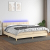 Cama box spring con colchón y LED tela crema 200x200 cm