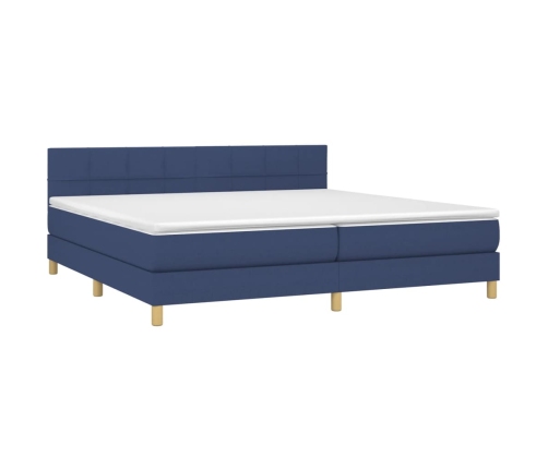 Cama box spring con colchón y LED tela azul 200x200 cm