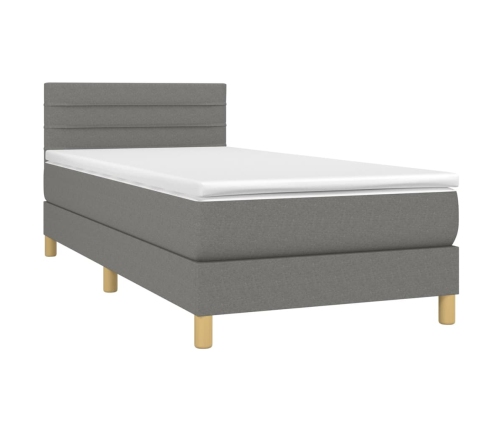 Cama box spring con colchón y LED tela gris oscuro 80x200 cm