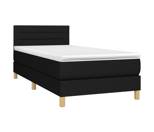 Cama box spring con colchón LED tela negro 90x200 cm