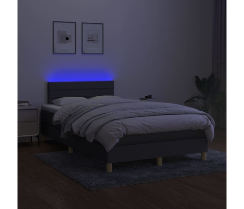 Cama box spring con colchón y LED tela gris oscuro 120x200 cm