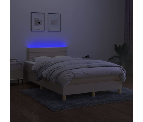 Cama box spring con colchón y LED tela crema 120x200 cm