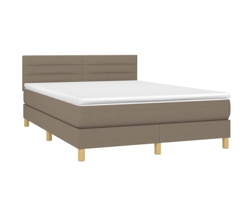 Cama box spring con colchón LED tela gris taupe 140x200 cm