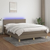 Cama box spring con colchón LED tela gris taupe 140x200 cm