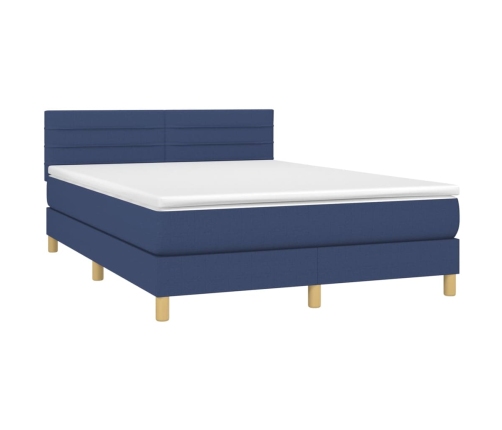 Cama box spring con colchón y LED tela azul 140x200 cm