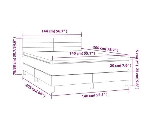 Cama box spring con colchón y LED tela azul 140x200 cm