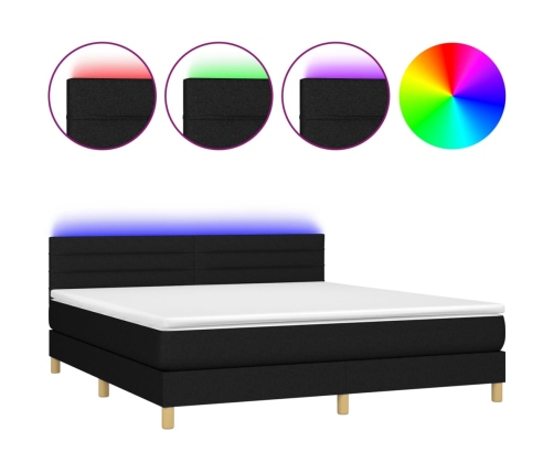 Cama box spring con colchón LED tela negro 180x200 cm