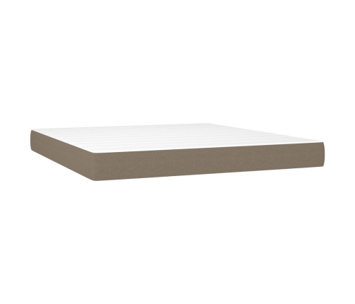 Cama box spring con colchón LED tela gris taupe 180x200 cm