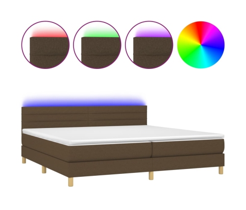 vidaXL Cama box spring con colchón LED tela marrón oscuro 200x200 cm