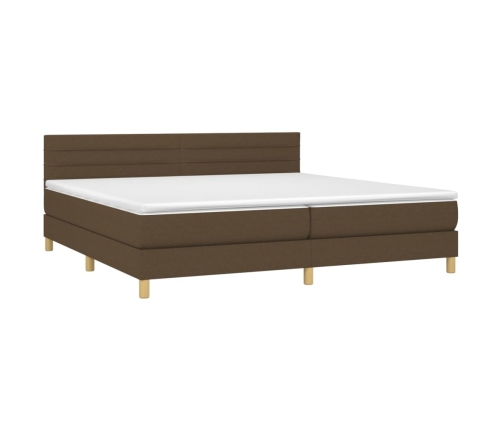 vidaXL Cama box spring con colchón LED tela marrón oscuro 200x200 cm