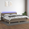 Cama box spring con colchón LED tela gris taupe 200x200 cm