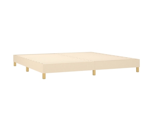 Cama box spring con colchón y LED tela crema 200x200 cm