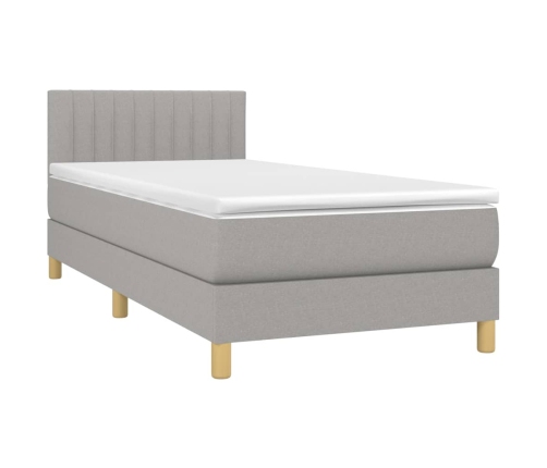 Cama box spring con colchón tela y LED gris claro 80x200 cm