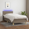 Cama box spring con colchón LED tela gris taupe 80x200 cm