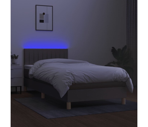 Cama box spring con colchón LED tela gris taupe 90x190 cm