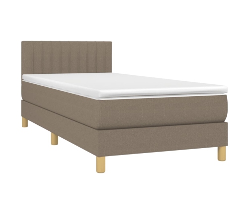 Cama box spring con colchón LED tela gris taupe 90x190 cm