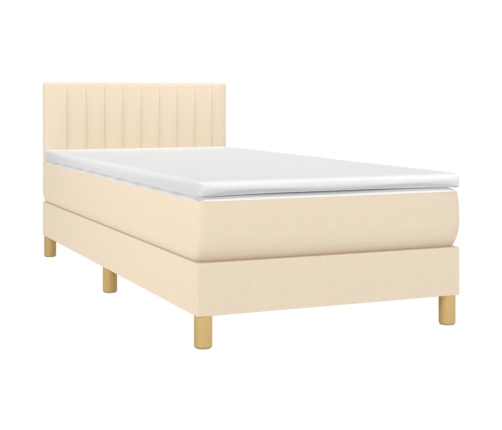 Cama box spring con colchón y LED tela crema 90x190 cm