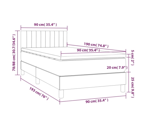 Cama box spring con colchón y LED tela crema 90x190 cm