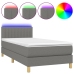 Cama box spring con colchón y LED tela gris oscuro 90x200 cm