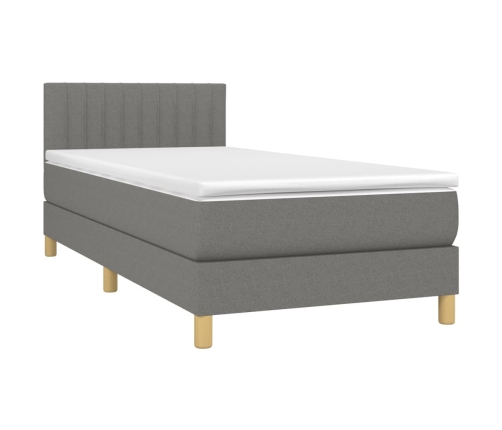 Cama box spring con colchón y LED tela gris oscuro 90x200 cm