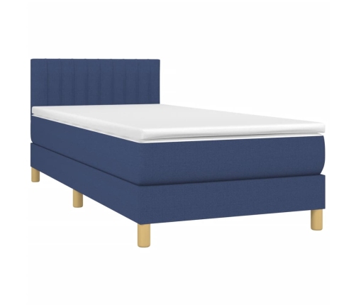 Cama box spring con colchón y LED tela azul 90x200 cm