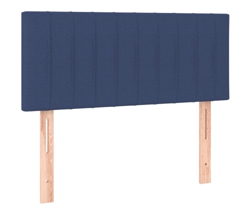 Cama box spring con colchón y LED tela azul 100x200 cm