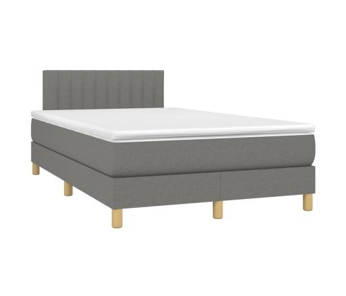 Cama box spring con colchón y LED tela gris oscuro 120x200 cm