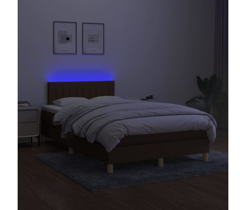 Cama box spring con colchón y LED tela marrón oscuro 120x200 cm