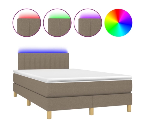Cama box spring con colchón y LED tela gris taupe 120x200 cm