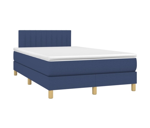 Cama box spring con colchón y LED tela azul 120x200 cm