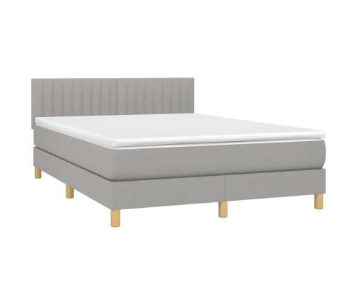 Cama box spring colchón y luces LED tela gris claro 140x190 cm