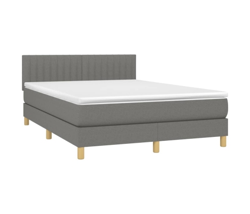 Cama box spring colchón y luces LED tela gris oscuro 140x190 cm