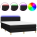 Cama box spring colchón y luces LED tela negro 140x190 cm