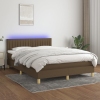 Cama box spring colchón luces LED tela marrón oscuro 140x190 cm