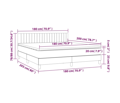 Cama box spring con colchón y LED tela gris oscuro 180x200 cm