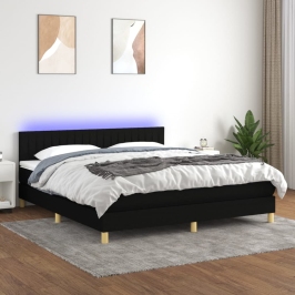 Cama box spring con colchón LED tela negro 180x200 cm