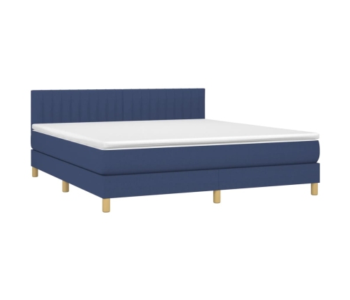 Cama box spring con colchón y LED tela azul 180x200 cm