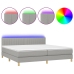 Cama box spring con colchón tela y LED gris claro 200x200 cm
