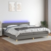 Cama box spring con colchón y LED tela gris oscuro 200x200 cm