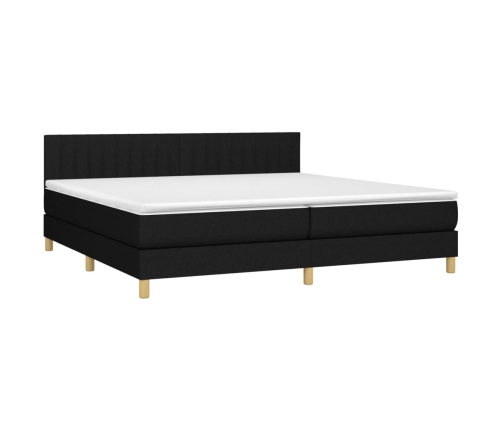 Cama box spring con colchón LED tela negro 200x200 cm