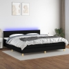 Cama box spring con colchón LED tela negro 200x200 cm