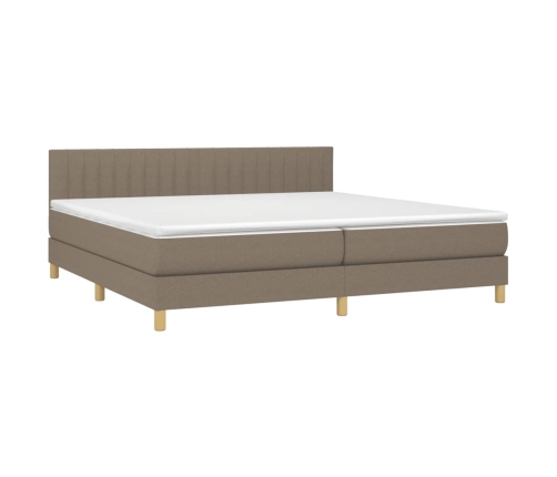 Cama box spring con colchón LED tela gris taupe 200x200 cm