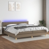 Cama box spring con colchón LED tela gris taupe 200x200 cm