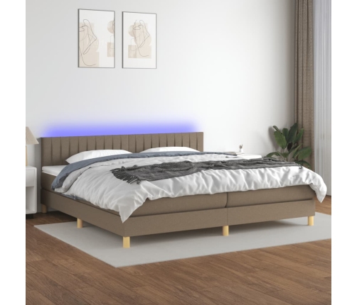 Cama box spring con colchón LED tela gris taupe 200x200 cm