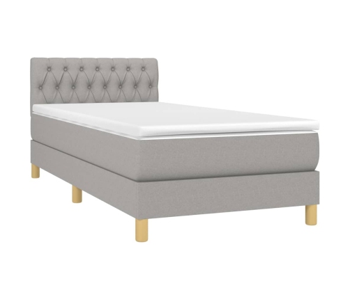 Cama box spring con colchón tela y LED gris claro 80x200 cm