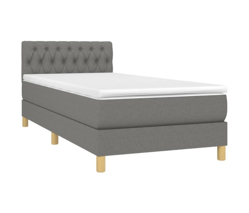 Cama box spring con colchón y LED tela gris oscuro 90x190 cm