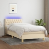 Cama box spring con colchón y LED tela crema 90x190 cm