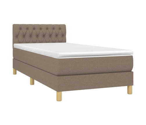 Cama box spring con colchón LED tela gris taupe 90x200 cm